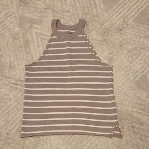 aerie Taupe and Cream Striped Knit Halter Tank